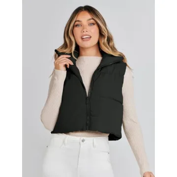 MEROKEETY Women's Warm Crop Puffer Vest Stand-Up Collar