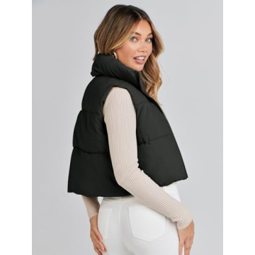 MEROKEETY Women's Warm Crop Puffer Vest Stand-Up Collar