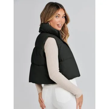 MEROKEETY Women's Warm Crop Puffer Vest Stand-Up Collar