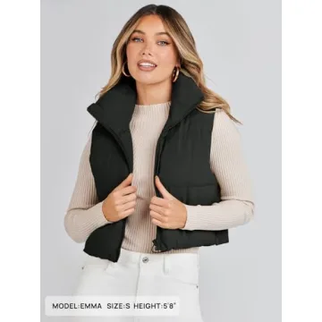 MEROKEETY Women's Warm Crop Puffer Vest Stand-Up Collar