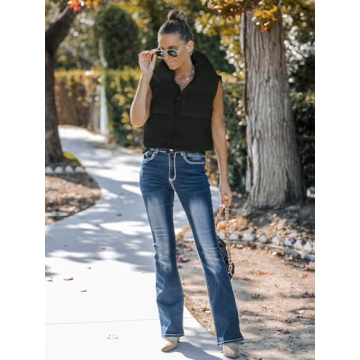 MEROKEETY Women's Warm Crop Puffer Vest Stand-Up Collar