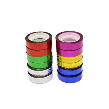 Hula Hoop Washi Prism Tape (12 Pack) 1/2" (12MM) x 25 Feet (3.5M)- 6 Holographic Colors - 2 Rolls of Each Color. Great for Fishing Lure, Arts and Craft Kids Projects.