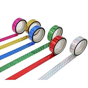 Hula Hoop Washi Prism Tape (12 Pack) 1/2" (12MM) x 25 Feet (3.5M)- 6 Holographic Colors - 2 Rolls of Each Color. Great for Fishing Lure, Arts and Craft Kids Projects.