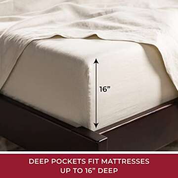 Mellanni 100% Linen Queen Sheets Set - Natural Sheets for Bed Set - Linen Bedding - Fits up to 16" Mattress(Queen, Natural)
