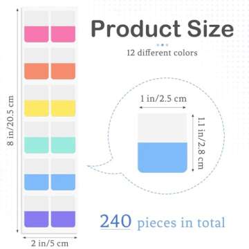 240PCS Sticky Index Tabs, Colored Strip Page Markers, Writable and Repositionable File Tabs Flags fo...