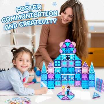 145pcs Frozen Castle Magnetic Tiles Set with Magnetic Doodle Kit, Frozen Toys for Girls 3 4-7,8-12, Diamond Magnetic Toys Include Stairs Dolls Decals Stickers,3 4 5 6 7 8+ Girls Birthday Xmas Gifts