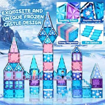 145pcs Frozen Castle Magnetic Tiles Set with Magnetic Doodle Kit, Frozen Toys for Girls 3 4-7,8-12, Diamond Magnetic Toys Include Stairs Dolls Decals Stickers,3 4 5 6 7 8+ Girls Birthday Xmas Gifts