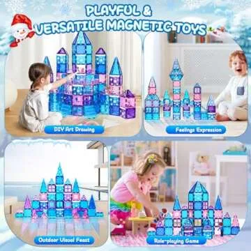 145pcs Frozen Castle Magnetic Tiles Set with Magnetic Doodle Kit, Frozen Toys for Girls 3 4-7,8-12, Diamond Magnetic Toys Include Stairs Dolls Decals Stickers,3 4 5 6 7 8+ Girls Birthday Xmas Gifts