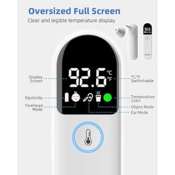 COOCEER Digital Thermometer for Adults and Kids: Accurate Ear and Forehead Temperature Readings - Fever Alarm - Touchless Ideal for Babies Toddlers Infants Sensiors - Large LED Display - Home Use