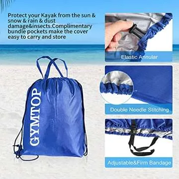 GYMTOP 7.8-18.2ft Waterproof 420D Thickened Kayak Canoe Cover -Outdoor Storage Dust Boat Cover UV Protection Sunblock Shield for Boat/Kayak