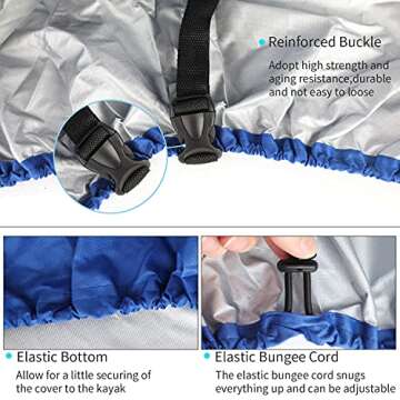 GYMTOP 7.8-18.2ft Waterproof 420D Thickened Kayak Canoe Cover -Outdoor Storage Dust Boat Cover UV Protection Sunblock Shield for Boat/Kayak