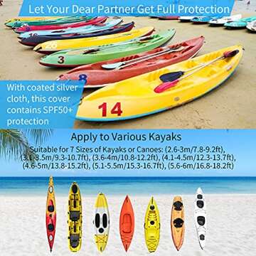 GYMTOP 7.8-18.2ft Waterproof 420D Thickened Kayak Canoe Cover -Outdoor Storage Dust Boat Cover UV Protection Sunblock Shield for Boat/Kayak
