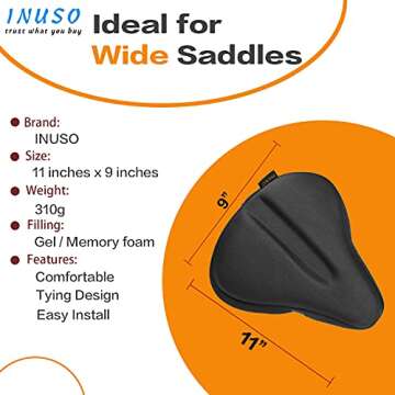 INUSO Large Gel Bike Seat Cushion Cover for All Cyclists
