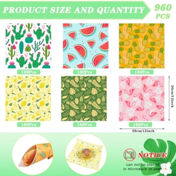 Sayglossy 960 Pcs Hawaiian Wax Paper Sheets 12x12 Inch