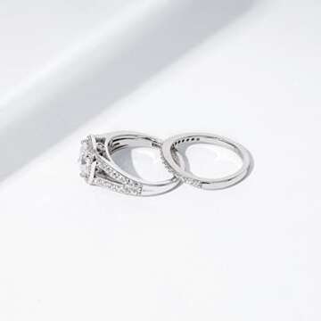 Amazon Essentials Sterling Silver Platinum Plated Infinite Elements Cubic Zirconia Cushion Halo Ring, Size 6, (previously Amazon Collection)