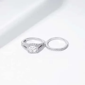 Amazon Essentials Sterling Silver Platinum Plated Infinite Elements Cubic Zirconia Cushion Halo Ring, Size 6, (previously Amazon Collection)