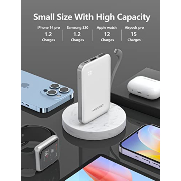 Ultra Slim 6000mAh Power Bank with Built-in USB C Cords
