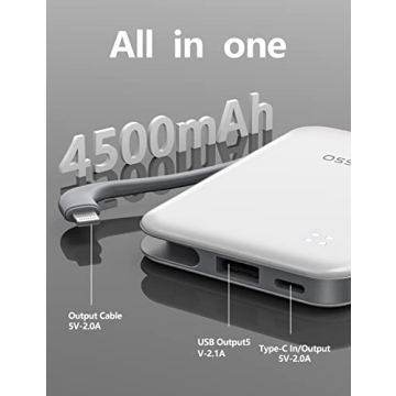 Ultra Slim 6000mAh Power Bank with Built-in USB C Cords