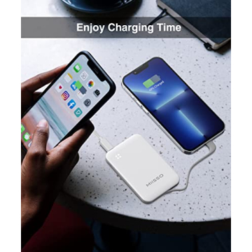 Ultra Slim 6000mAh Power Bank with Built-in USB C Cords