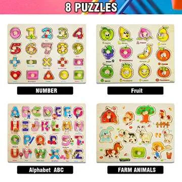 8PACK Wooden Peg Puzzles for Kids - Engaging Educational Toys
