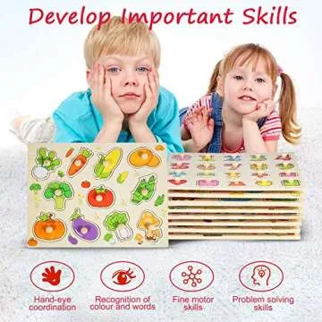8PACK Wooden Peg Puzzles for Kids - Engaging Educational Toys