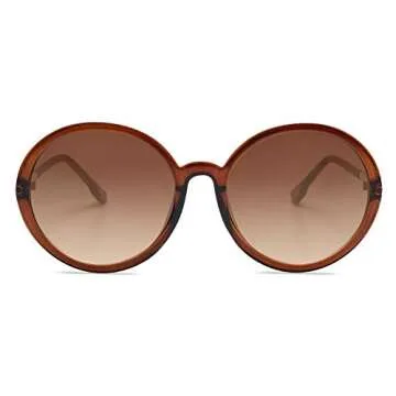 SOJOS Vintage Round Sunglasses for Women Classic Retro Designer Style SJ2121 with Crystal Brown Frame/Gradient Brown Lens