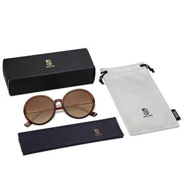 SOJOS Vintage Round Sunglasses for Women Classic Retro Designer Style SJ2121 with Crystal Brown Frame/Gradient Brown Lens