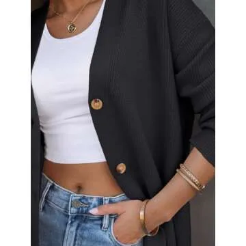 LILLUSORY Women Oversized Cardigan Sweater Fall Outfits Cloth Fashion V Neck Knit Button Front Casual Trendy Tops Black Small