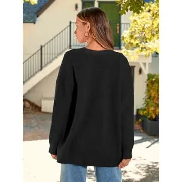 LILLUSORY Women Oversized Cardigan Sweater Fall Outfits Cloth Fashion V Neck Knit Button Front Casual Trendy Tops Black Small