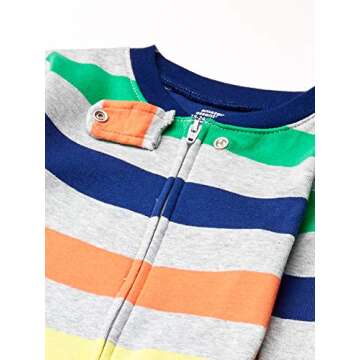 Amazon Essentials Unisex Babies' Cotton Snug-Fit Footed Sleeper Pajamas - Discontinued Colors, Grey/Stripe, 24 Months