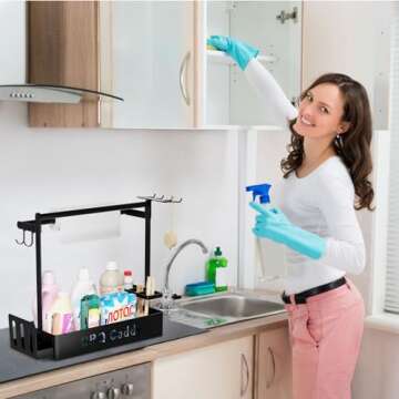 ZDDLOINP Grill Caddy, BBQ Caddy with Paper Towel Holder for Plate Cutlery, Flatware Caddy Picnic Condiment Caddy with 4 Hooks, Grill Utensil Caddy for Outdoor Barbecue Accessories Organizer