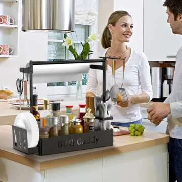 ZDDLOINP Grill Caddy, BBQ Caddy with Paper Towel Holder for Plate Cutlery, Flatware Caddy Picnic Condiment Caddy with 4 Hooks, Grill Utensil Caddy for Outdoor Barbecue Accessories Organizer