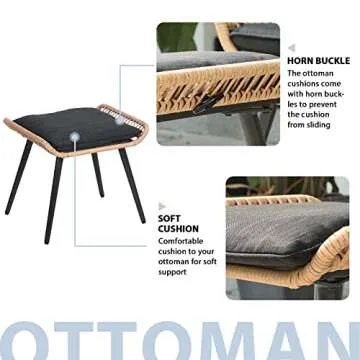 JOIVI 5 Piece Wicker Patio Furniture Set, Rattan Outdoor Bistro Set with 2 Ottomans and Coffee Side Table, Small Patio Conversation Set for Balcony, Front Porch, Garden, Backyard, Black