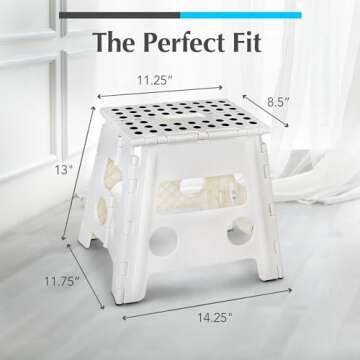 Handy Laundry Folding Lightweight Step Stool is Sturdy Enough to Support Adults and Safe Enough for Kids. Opens Easy with One Flip. Great for Kitchen, Bathroom or Bedroom. (White - 13 inch)