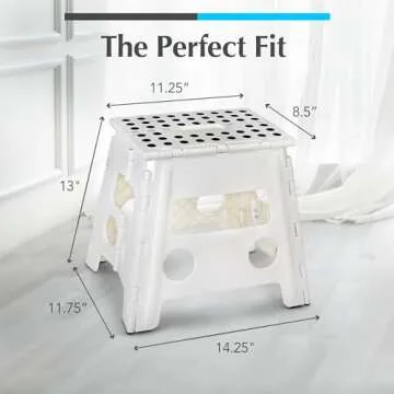 Handy Laundry Folding Lightweight Step Stool is Sturdy Enough to Support Adults and Safe Enough for Kids. Opens Easy with One Flip. Great for Kitchen, Bathroom or Bedroom. (White - 13 inch)