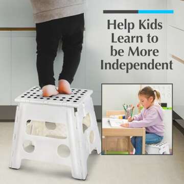 Handy Laundry Folding Lightweight Step Stool is Sturdy Enough to Support Adults and Safe Enough for Kids. Opens Easy with One Flip. Great for Kitchen, Bathroom or Bedroom. (White - 13 inch)