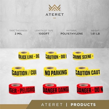 ATERET Premium 3" Yellow Caution Tape 1000ft Hazard Safety Decor