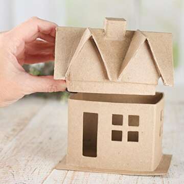 Factory Direct Craft Pack of 3 Paper Mache Village Houses Unfinished Blank Cardboard Papier Mache Co...