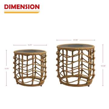 Solar Yard Boho Solar Nesting Tables with Built-in Lights - Set of 2, Weather-Resistant Wicker for P...