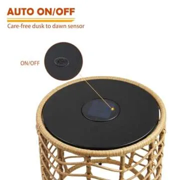 Solar Yard Boho Solar Nesting Tables with Built-in Lights - Set of 2, Weather-Resistant Wicker for Patio, Porch, Garden, Perfect Side Table for Outdoor Living, Natural & Stylish Design