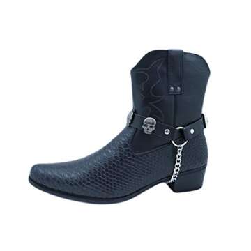 Men Biker Western Fashion Boot Bracelets Black Color Straps Pair Silver Metal Chains Skeleton Skull Shoe Anklet Charms