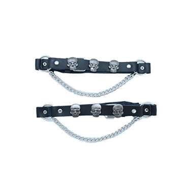Men Biker Western Fashion Boot Bracelets Black Color Straps Pair Silver Metal Chains Skeleton Skull Shoe Anklet Charms