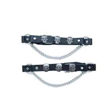 Men Biker Western Fashion Boot Bracelets Black Color Straps Pair Silver Metal Chains Skeleton Skull Shoe Anklet Charms