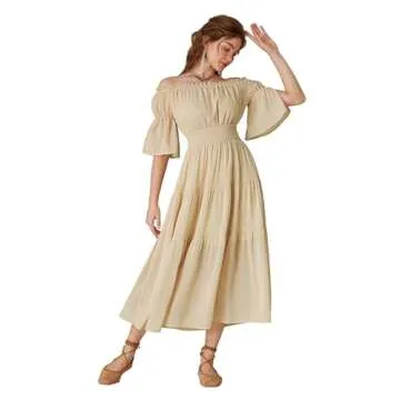 Scarlet Darkness Renaissance Dress Women Medieval Pirate Costume Cottagecore Maxi Dress Apricot XL