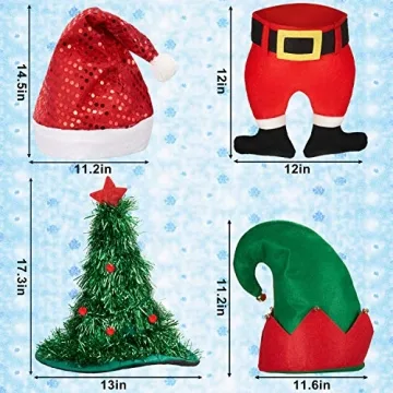 Syhood 6 Pieces Christmas Hats Santa Xmas Hat Christmas Tree Hat Cap Elf Hat Coil Santa Hat for Adults Merry Xmas Carnival Party Costume Props