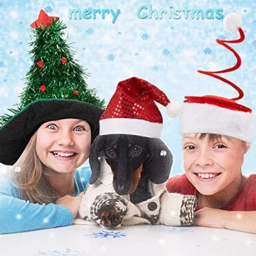 Syhood 6 Pieces Christmas Hats Santa Xmas Hat Christmas Tree Hat Cap Elf Hat Coil Santa Hat for Adults Merry Xmas Carnival Party Costume Props