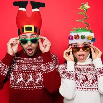 Syhood 6 Pieces Christmas Hats Santa Xmas Hat Christmas Tree Hat Cap Elf Hat Coil Santa Hat for Adults Merry Xmas Carnival Party Costume Props