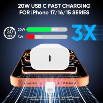 iPhone 17 16 15 Charger Fast Charging Type C with 6FT+10FT Cables