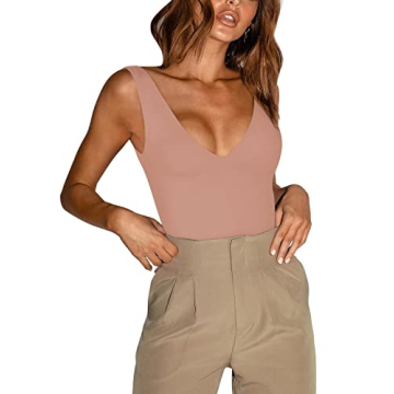 REORIA Women's Summer Sexy Plunge Deep V Neck Bodysuit for Every Occasion