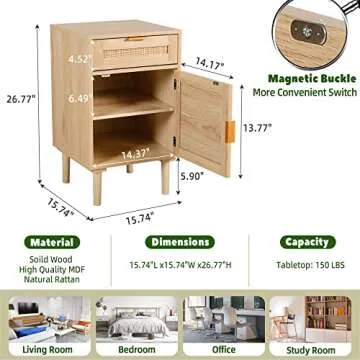 STHOUYN Rattan Nightstand Set - Elegant Storage Solution